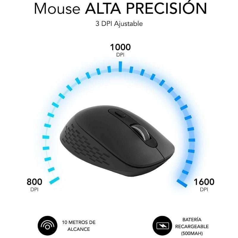 Subblim Curve Ergo Dual Battery| Bateria recarregável | Até 1600 dpi| Preto