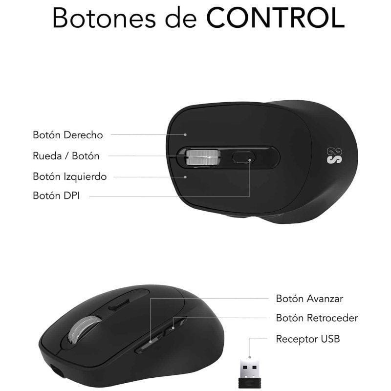 Subblim Comfort Ergo Dual Battery | Bateria recarregável | Até 2400 dpi| Preto