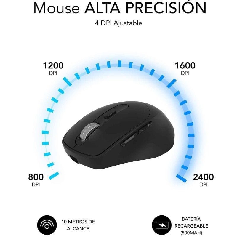 Subblim Comfort Ergo Dual Battery | Bateria recarregável | Até 2400 dpi| Preto