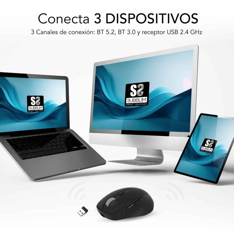 Subblim Comfort Ergo Dual Battery | Bateria recarregável | Até 2400 dpi| Preto