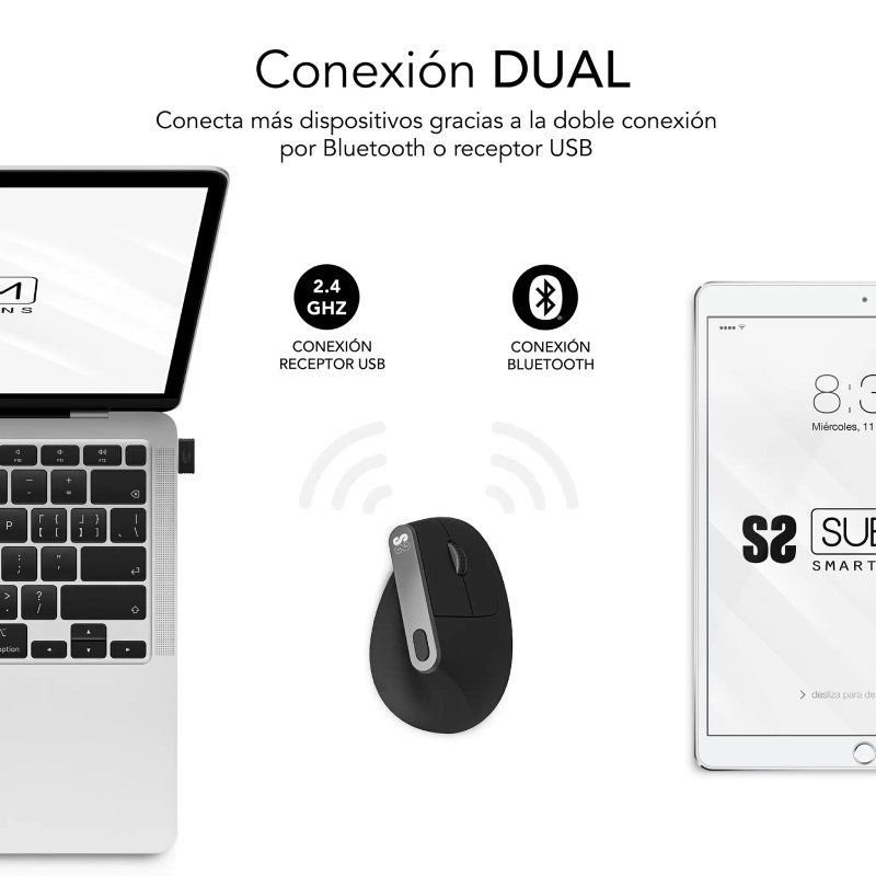 Subblim Nature Vertical Ergo Dual Battery| Bateria recarregável | Até 4000 dpi| Preto
