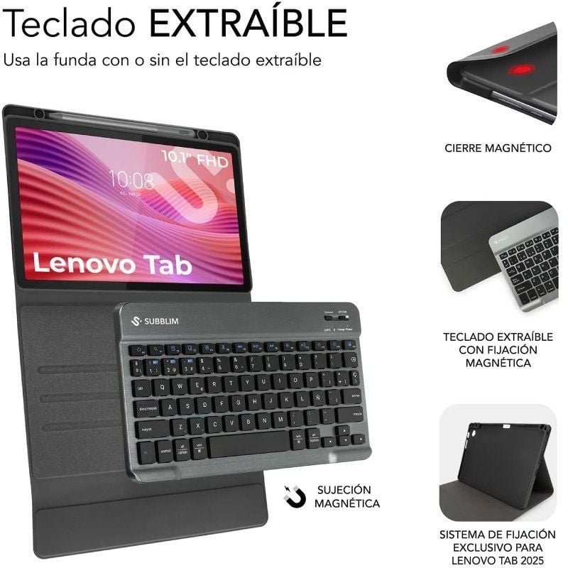 Funda com Teclado Subblim Shock Case Lenovo Tab 10.1' 2025| Preto