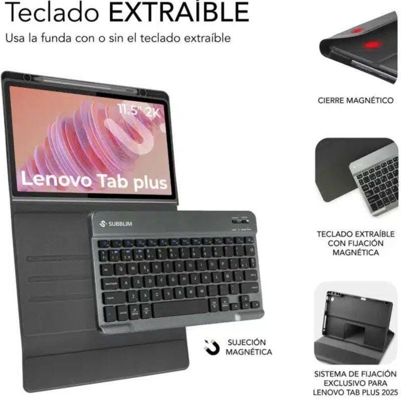 Base com Teclado Subblim Keytab Pro BT Lenovo Tab 2025 11.5'| Preto