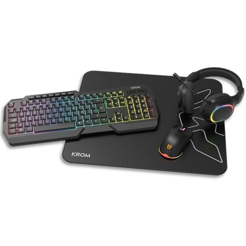 Pack Gaming Krom Kenta| Teclado RGB + Mouse + Esteira+ Auriculares