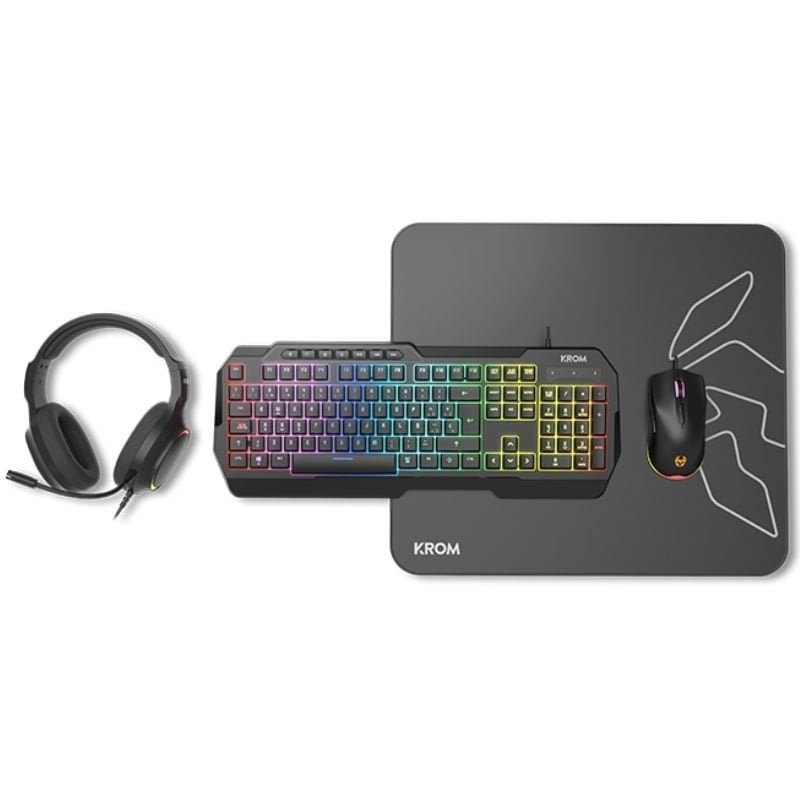 Pack Gaming Krom Kenta| Teclado RGB + Mouse + Esteira+ Auriculares