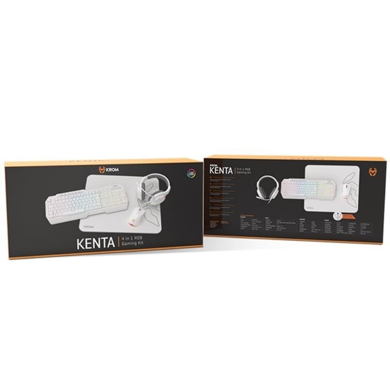 Pack Gaming Krom Kenta| Teclado RGB + Mouse + Tapete + Auriculares| Branco