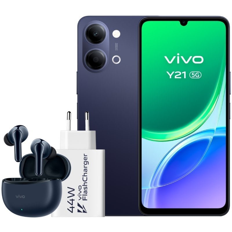 Smartphone Vivo Y21 4GB| 256GB| 6.74'| 5G| Preto Inclui Carregador + Auriculares