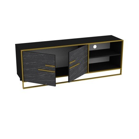 Móvel TV SIENA, bilaminado mármore preto com metal dourado, 160 cms