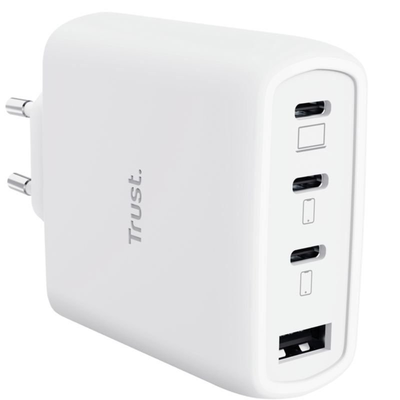 Carregador de Parede GaN Trust Maxo 65W 26068| 3xUSB Tipo-C| 1xUSB| Inclui Cabo USB Tipo-C| 65W