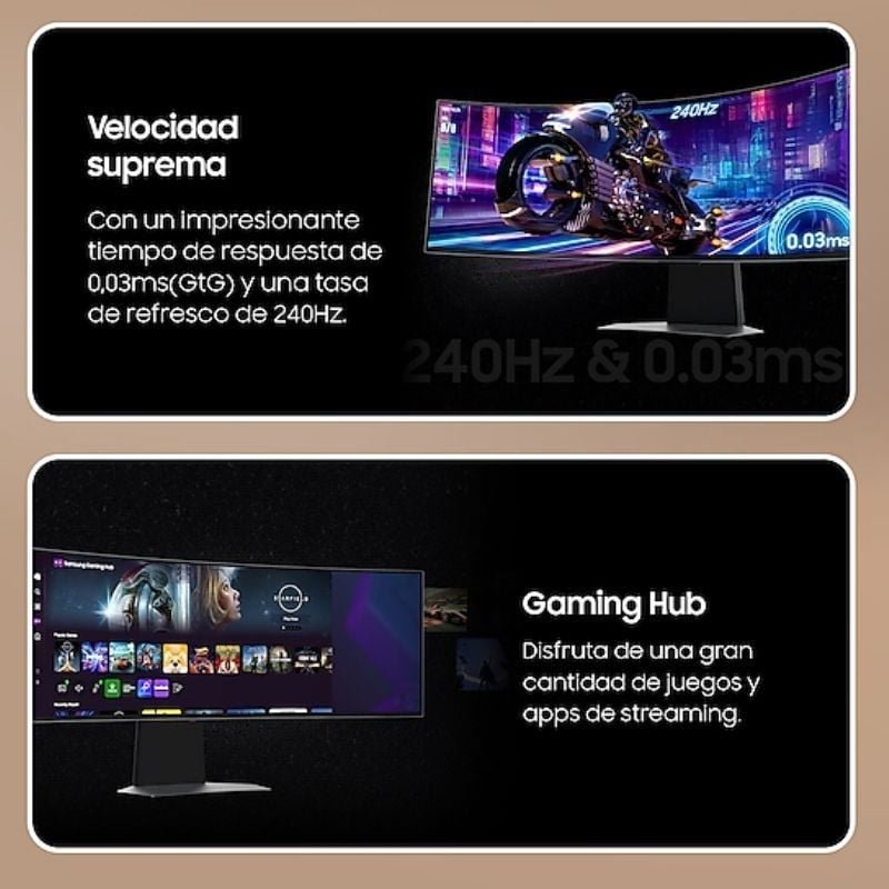 Monitor de jogos inteligentes ultra panorâmico Samsung Odyssey OLED G9 S49DG950SU 49"| Dual QHD| 0.03ms| 240Hz| OLED| Multimídia| ajustável na altura | Prata