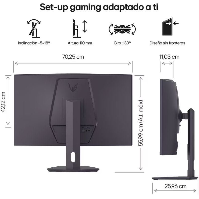 Monitor de jogos curvos LG Ultragear 32G600A-B 31,5"| QHD| 1ms| 180Hz| VA| Regulável em altura