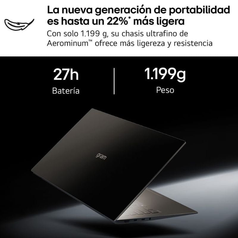 Portátil LG Gram Pro 16ZD90U-G.AX85BN Intel Core Ultra 7-355| 32GB| 512GB SSD| 16'| Sem sistema operacional