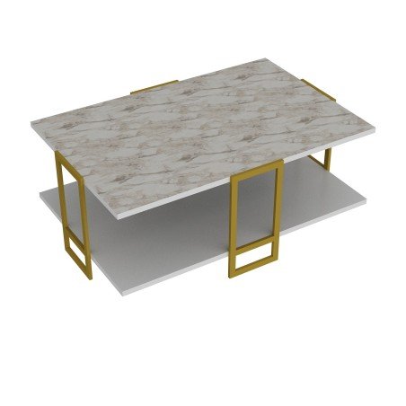 Mesa baixa SIENA, bilaminado mármore branco e metal dourado 91,5 cms