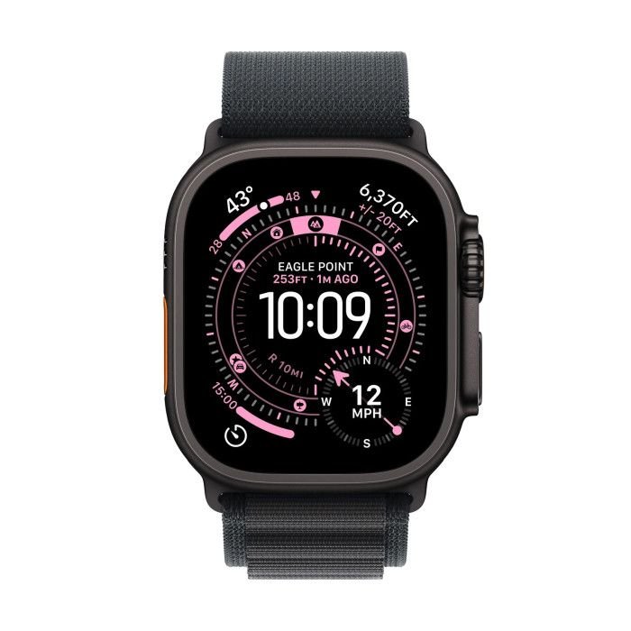 Apple Watch Ultra 3 | GPS| telemóvel| 49mm| Caixa preta de titânio | cinta alpina preta s