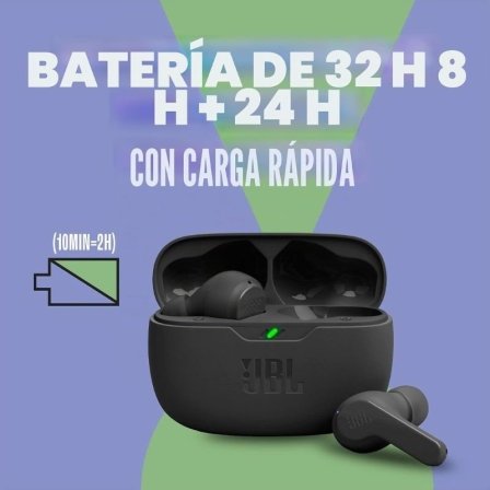 Fones de ouvido Bluetooth JBL Vibe Beam com estojo de carregamento| autonomia 8h | Preto